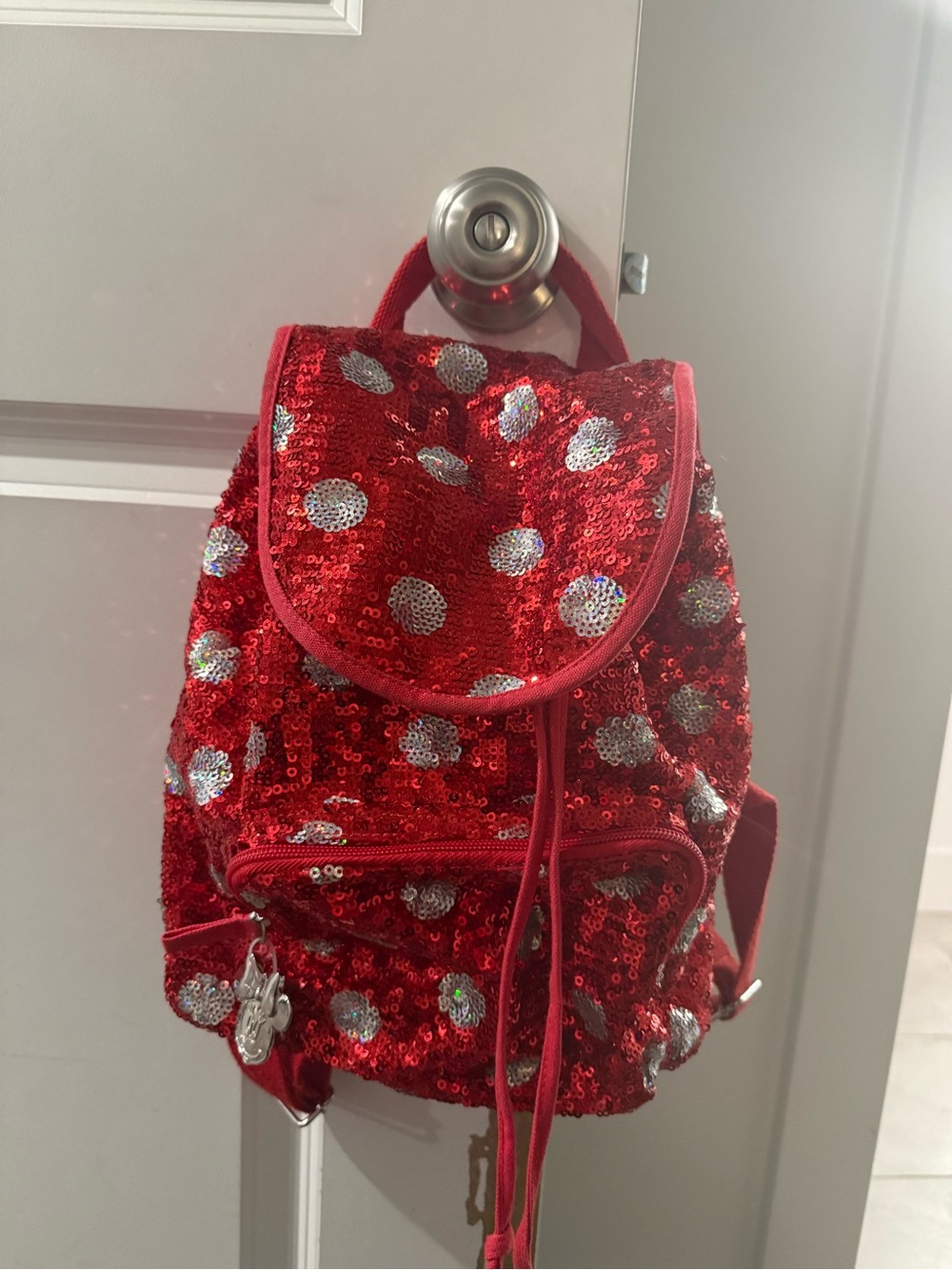 Disney Red Sequin Polka Dot Backpack with Silver Accents